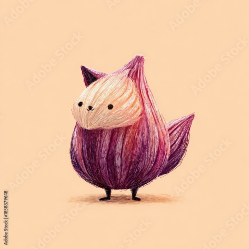 Cute purple onion character standing with happy expression