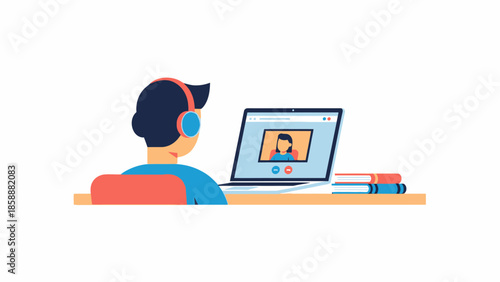 Illustration of a person in a video conference call on laptop