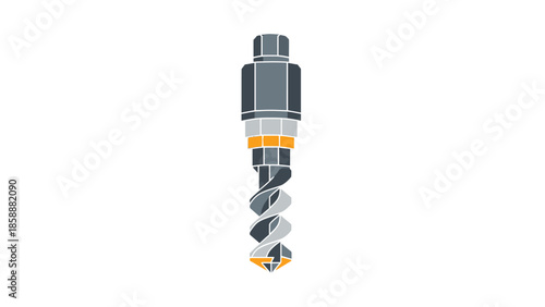 Precision Drill Bit Tool for Construction and Industrial Applications, Flat Icon Design