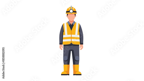 Reliable Mining Worker in Protective Gear - Flat Design Illustration of Employee