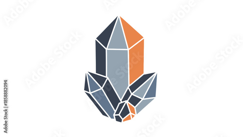 Geometric Crystal Cluster Icon with Orange and Blue Tones