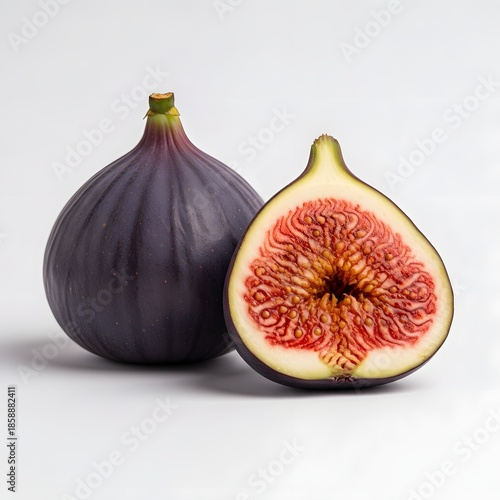 Higos frescos con un corte abierto que muestra el interior rojo