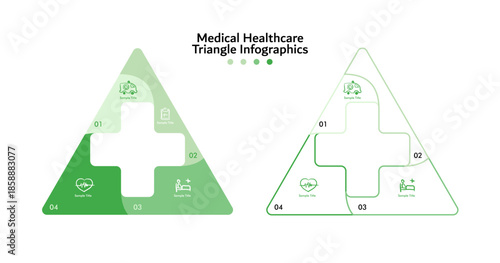 Medical healthcare vector infographics. Infographics for medical visuals, hospital or community health center presentation templates. Editable vector in 4 steps. infografphic triangle 