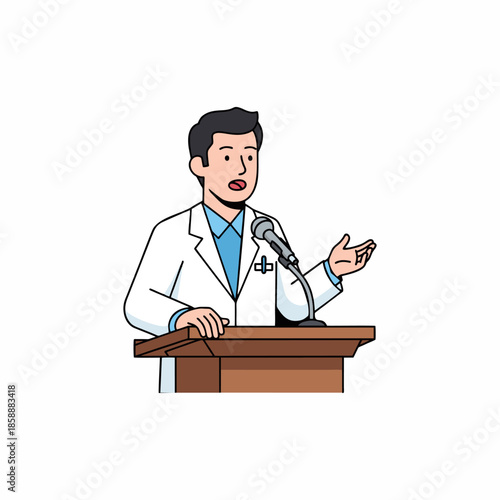 vector illustration of a doctor speaking at a podium