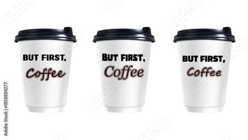 Disposable coffee cup with coffee beans on a white background isolated transparent background, editable vector artwork ai illustration file,”