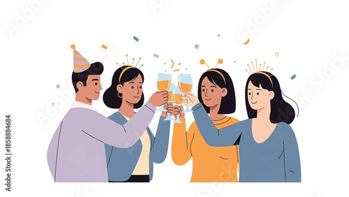 People Clinking Glasses in a Festive Celebration Flat Vector Illustration