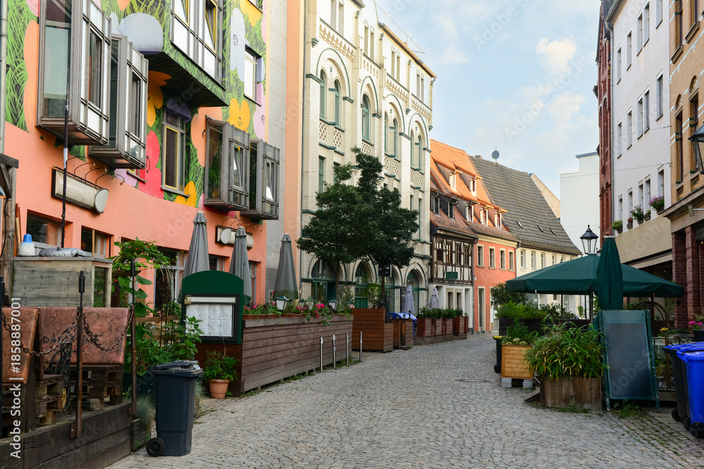 Fototapeta premium View of old town with buildings and road