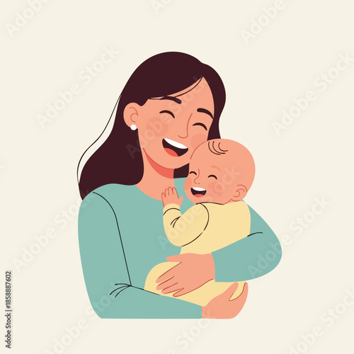 Mother holding smiling baby embracing in happy motherhood moment vector illustration 