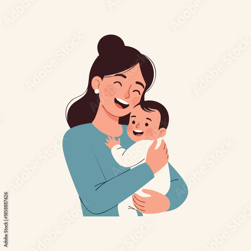 Mother holding happy baby son in loving embrace celebrating family bond vector illustration 