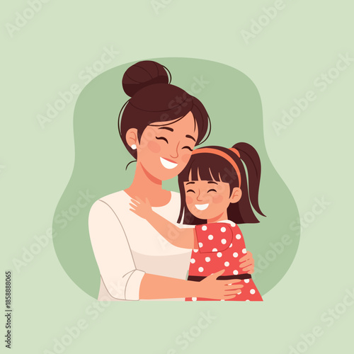 Mother and daughter hugging sweetly in loving embrace for Mothers Day celebration with happiness and warmth 