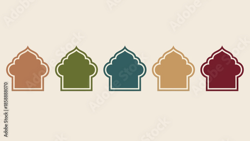 Islamic shape of door or window silhouette Arabic arch. Collection of patterns in oriental style. Frames in Arabic Muslim design for Ramadan Kareem. Vector mosque gate shape isolated on background