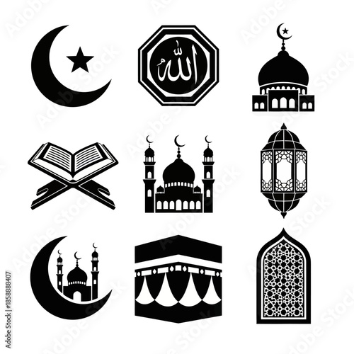 set of islamic icons vector image