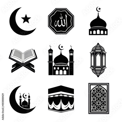 set of islamic icons vector image