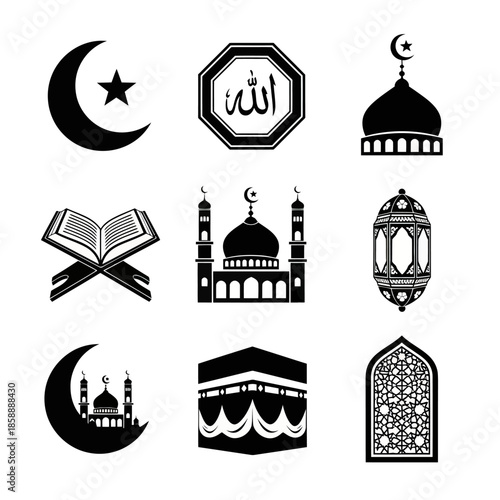 set of islamic icons vector image