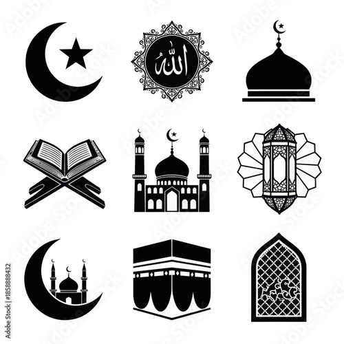 set of islamic icons vector image