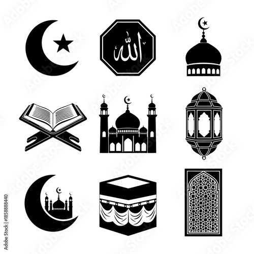 set of islamic icons vector image
