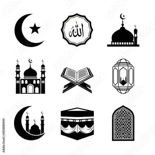 set of islamic icons vector image