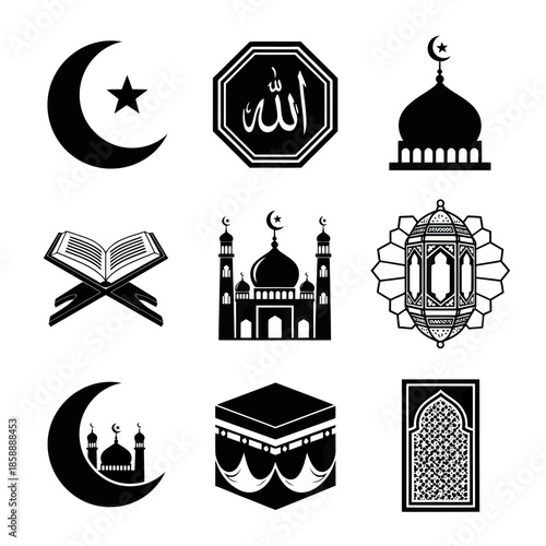 set of islamic icons vector image