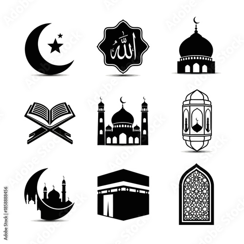 set of islamic icons vector image