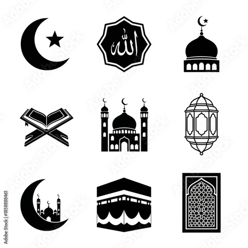 set of islamic icons vector image