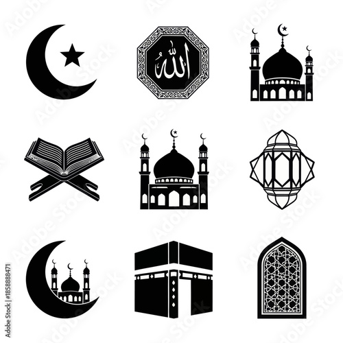 set of islamic icons vector image