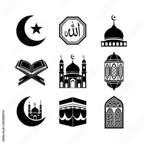 set of islamic icons vector image