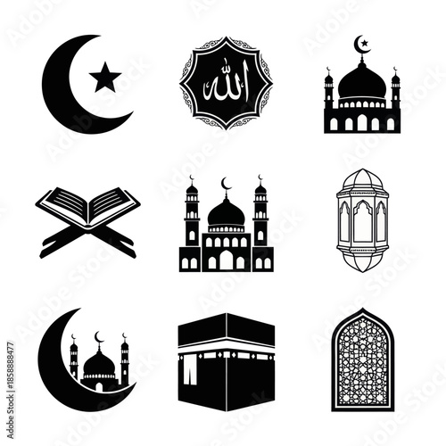 set of islamic icons vector image