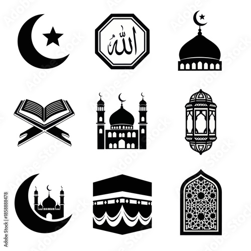 set of islamic icons vector image