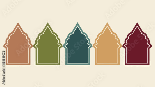 Islamic shape of door or window silhouette Arabic arch. Collection of patterns in oriental style. Frames in Arabic Muslim design for Ramadan Kareem. Vector mosque gate shape isolated on background