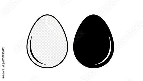 Two eggs, one transparent and one solid black, are displayed side-by-side on a white background.