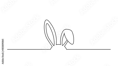 A minimalist line drawing of a rabbit's ears peeking over a horizontal line.