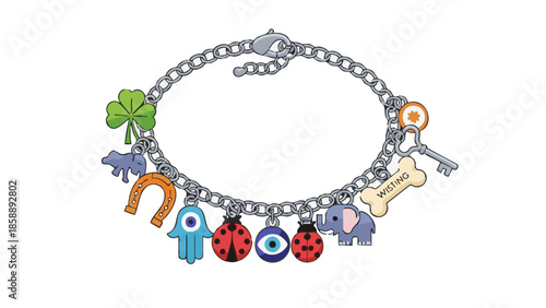 Colorful lucky charm bracelet with various symbols and charms  