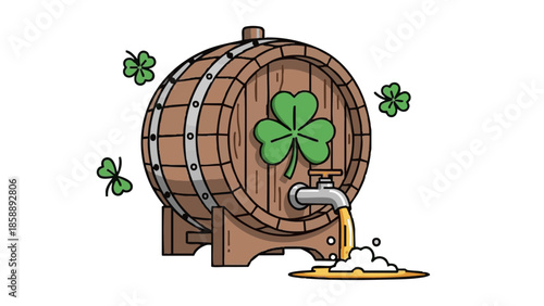Beer barrel with shamrock spilling beer for St. Patrick’s Day  