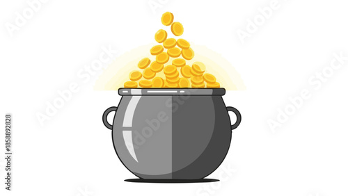 Black pot filled with golden coins representing St. Patrick's Day  