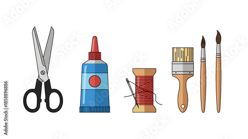 Colorful illustration of art and craft supplies