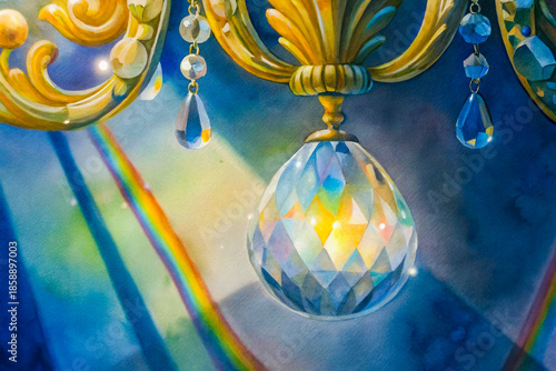 a painting of a chandel with a rainbow colored background
