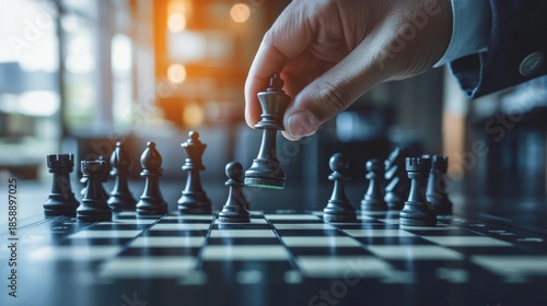 Holding a chess business concept illustration in hand