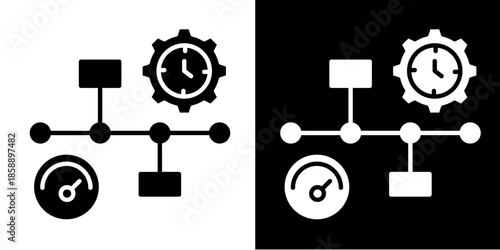 Metrics Timeline  Icon Set White Style Collection