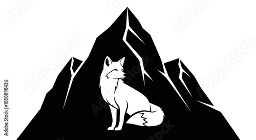 A Majestic White Fox Sits Proudly Before A Dramatic Mountain Silhouette.