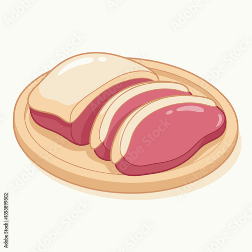 Raw Sliced Duck Breast on a Wooden Board.