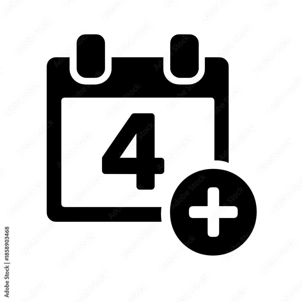 Obraz premium Add Event to Calendar Icon with Plus Sign and Date Number Four Vector