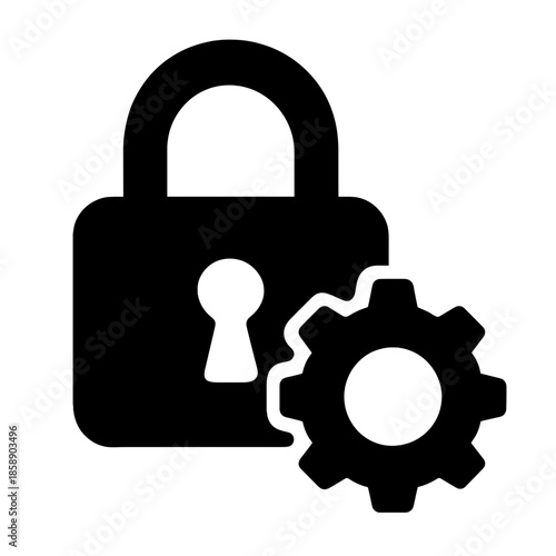 Security Settings Icon with Padlock and Gear for Protection Config Vector