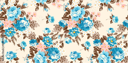 Hand draw rose pattern in vector. Seamless floral pattern design