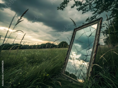 Broken Mirror in Wild Meadow