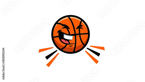 A cartoon basketball with an angry expression is centered on a white background