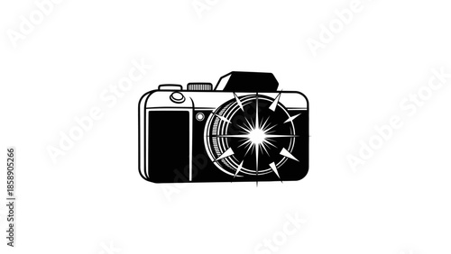 A camera lens focusing on a starburst effect in a graphic illustration