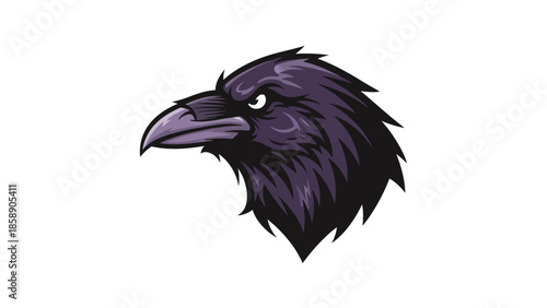A profile illustration of a mysterious raven's head, showcasing its sharp beak and intense gaze.