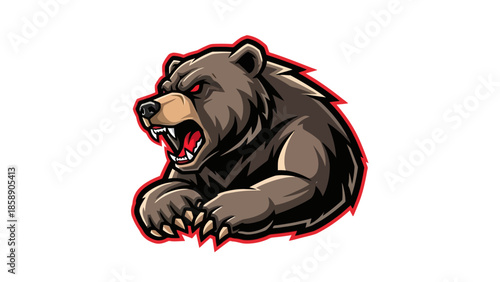A cartoon bear is roaring aggressively with sharp teeth and claws visible in a graphic illustration
