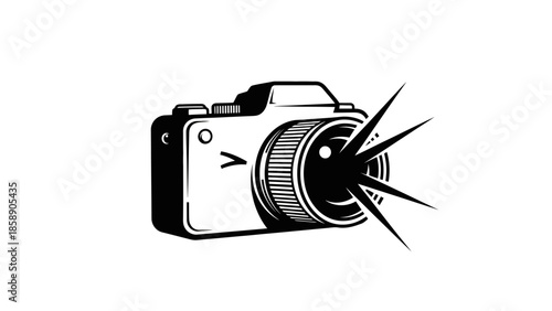 Camera Lens Shattering with Sparks on a White Background Illustration