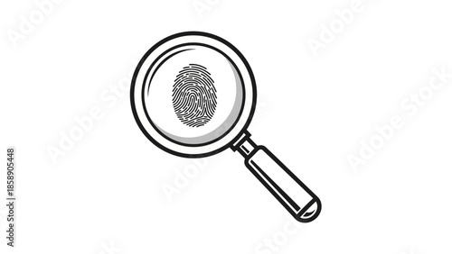 Magnifying glass focused on a detailed fingerprint illustration